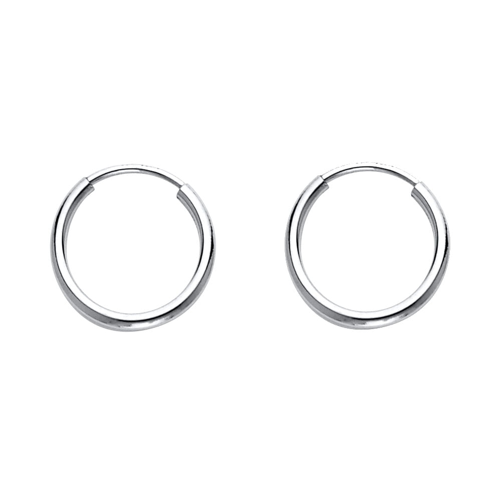 14k White Gold Small Round Hoop Earrings Plain Endless Style Classic Polished Very Tiny 12 x 1 mm