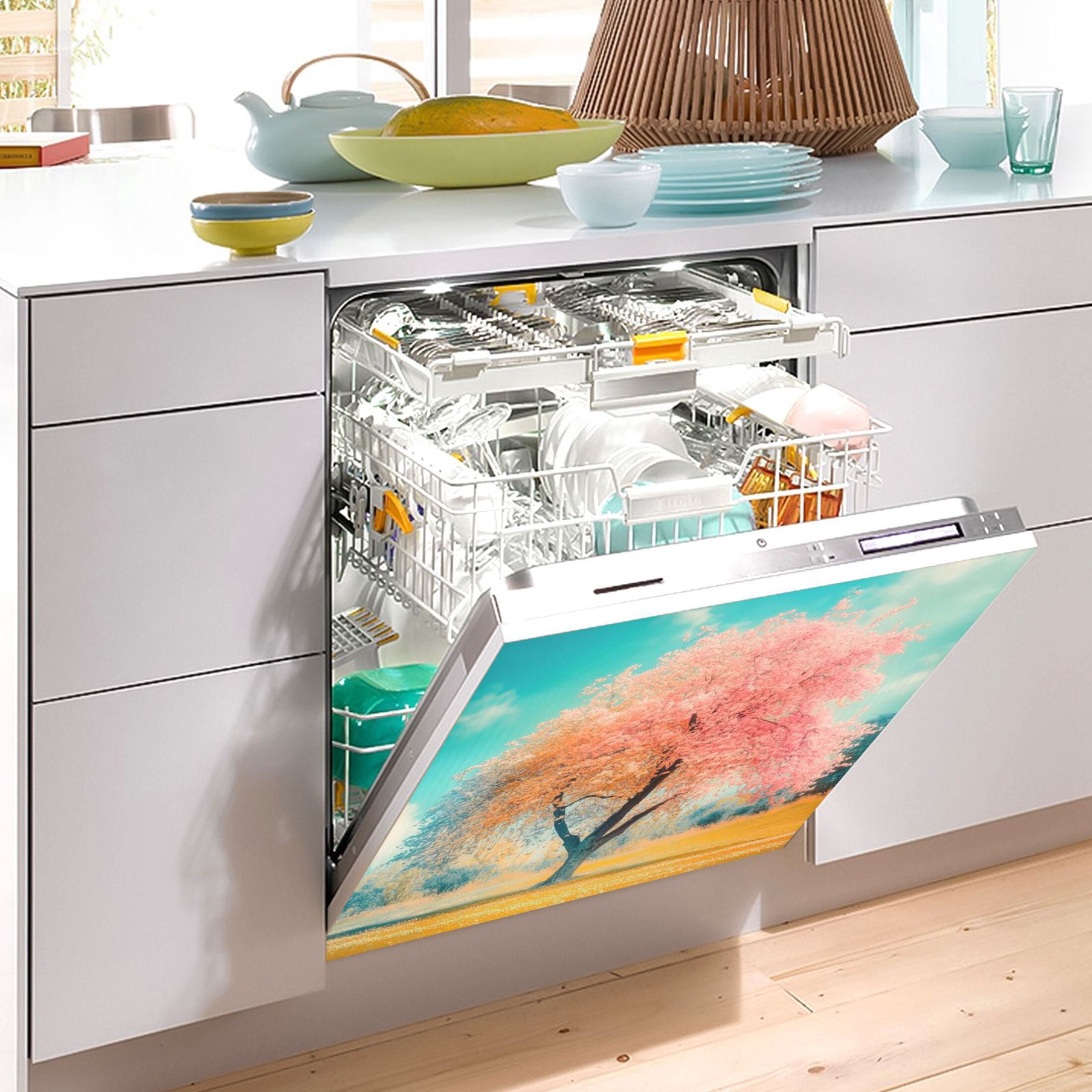 Dishwasher Magnetic Sticker 23x26 Inch Refrigerator Magnetic Sticker Washing Machine Magnetic Sticker Kitchen Panel Magnetic Sticker Home Decor Spring Tree Scene