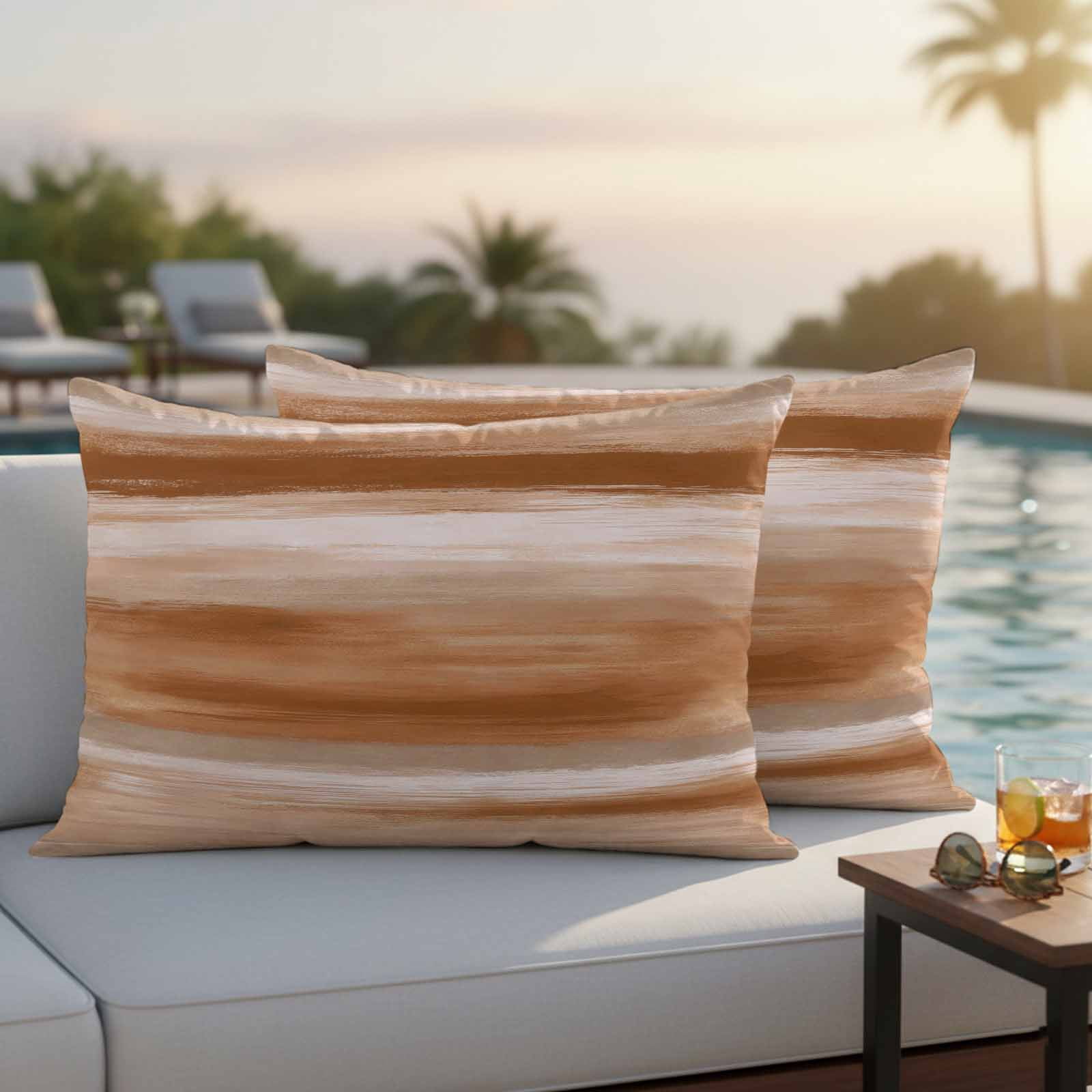 Brown Grey Outdoor Waterproof Pillow Covers, Abstract Art Oil Painting Blue Ombre Decorative Rectangle Throw Pillowcase Sofa Cushion Sham for Patio/Couch/Chair, 20"x12" 2 Pack