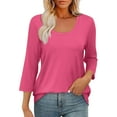 thumbnail image 4 of Olyvenn Women's Casual 3/4 Sleeve T-Shirts Round Neck Cute Tunic Tops Basic Tees Blouses Loose Fit Pullover Hot Pink XXL, 4 of 9