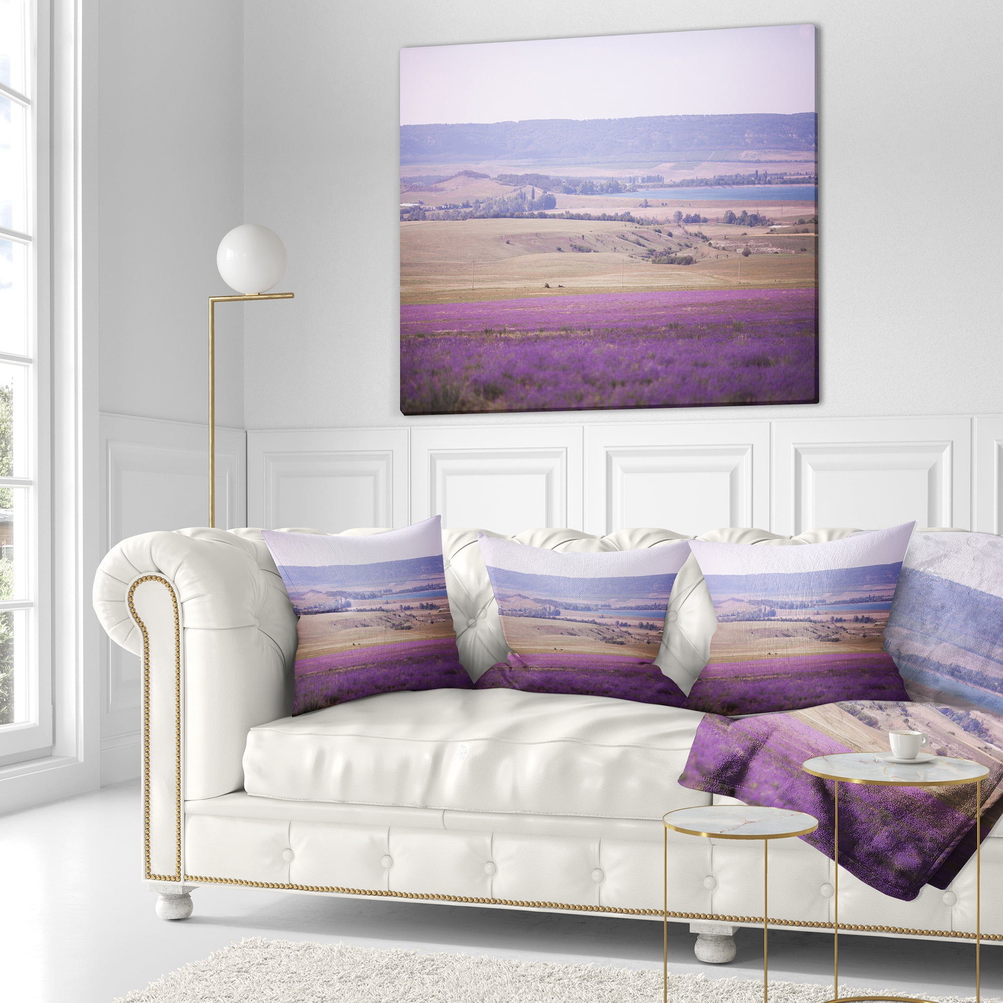 Designart Calm Sunset over Lavender Field - Floral Throw Pillow - 18x18