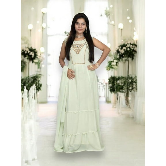 Traditional Georgette Stone Work Long Gown, Elegant and Affordable,02,Cultural Wear for Women