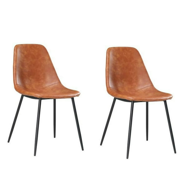Mossad's PU leather Dining Chairs with Metal Base in Orange Orange - Set of 2