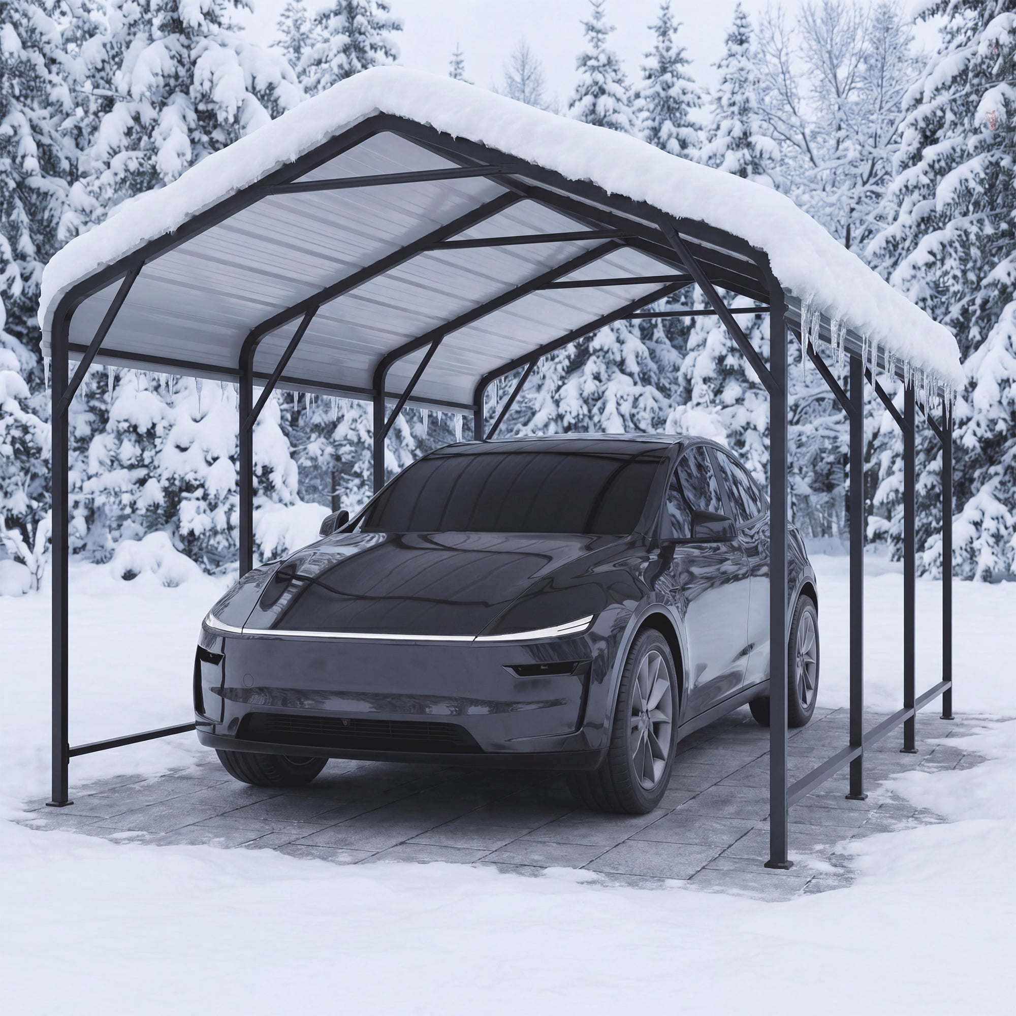 LAUSAINT HOME 10' x 15' Outdoor Metal Carport, Heavy Duty Waterproof Carport with Steel Panels for Car, Boat, Truck