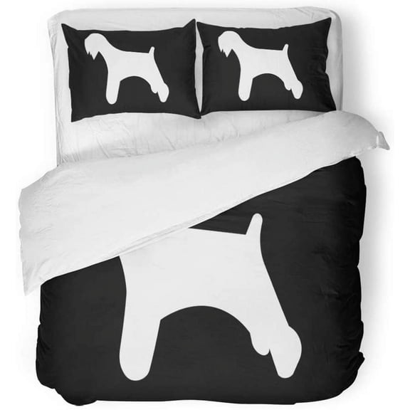 FMSHPON 3 Piece Bedding Set White Miniature Schnauzer Silhouette On Black Beard Beautiful Beauty Breed Twin Size Duvet Cover with 2 Pillowcase for Home Bedding Room Decoration