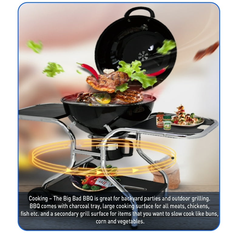 Big Bad Charcoal BBQ Grill – Large Size Barbeque Grill for Outdoor Cooking – Cooking Area 21” Diameter Big Bad Charcoal BBQ Grill – Large Size Barbeque Grill for Outdoor Cooking – Cooking Area 21” Diameter