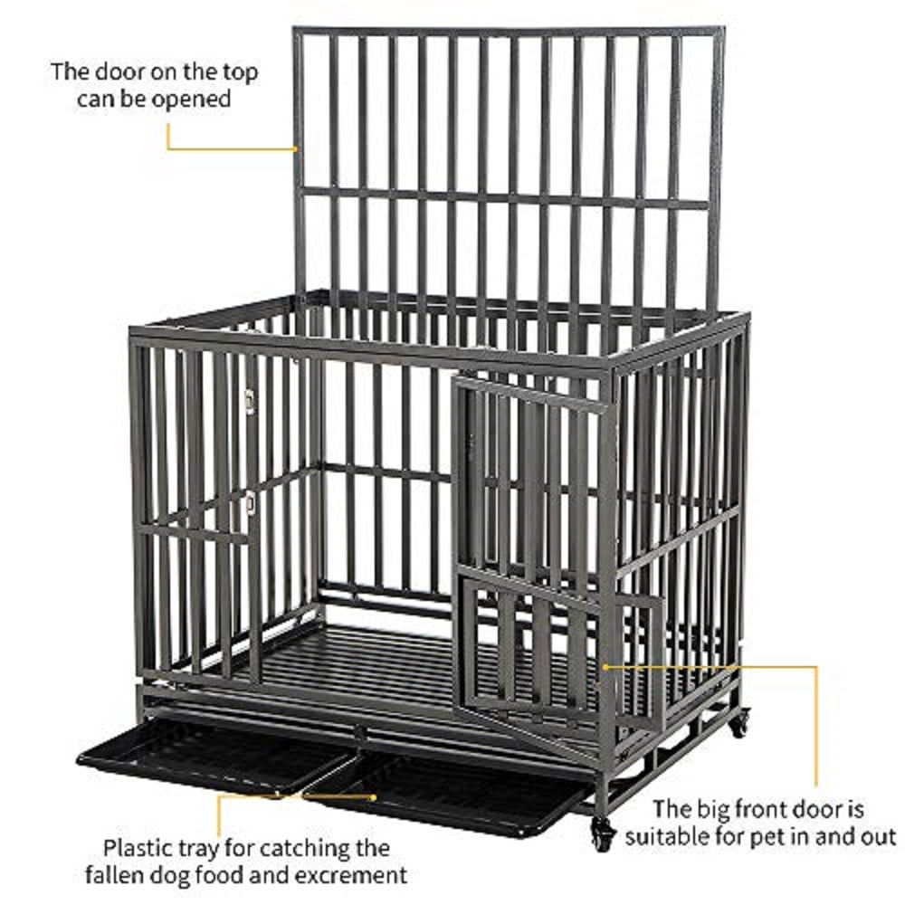SMONTER Heavy Duty Dog Crate I Shape Strong Metal Kennel for Large Dogs