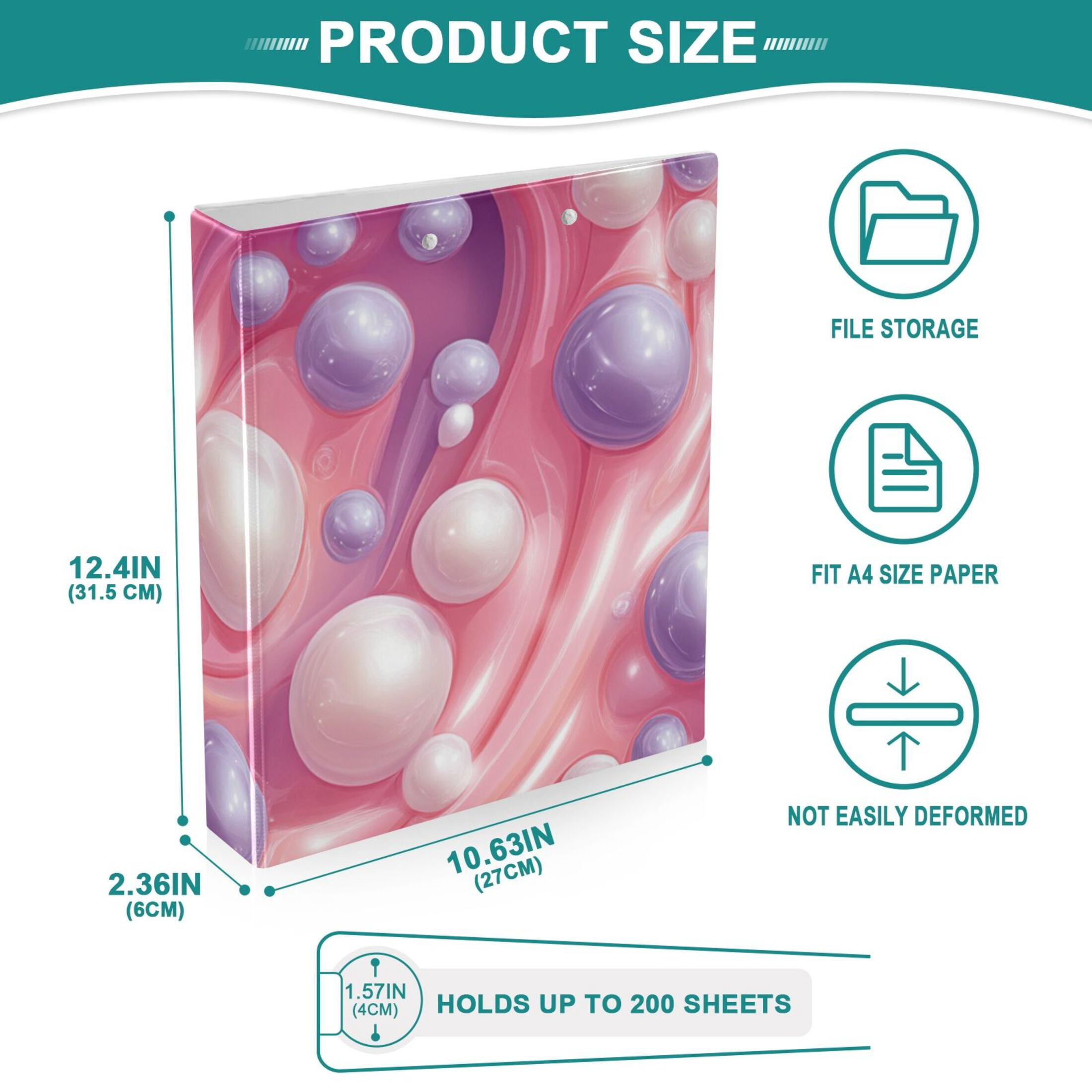 Pink Purple Pearls 3 Ring Binders 1.5 inch Hardcover File Folders with Interior Pockets A4 Size Organizer for School Office Hospital Set of 2