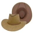 thumbnail image 5 of 2 Pack Cowboy Hats for Men Wide-Brim Sun Protection Straw Fedora Cap Mens Casual Solid Color Breathable Summer Beach Visor Bucket-Hat, 5 of 7