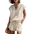 thumbnail image 2 of Women'S Two Piece Sets Summer V Neck Sleeveless Shorts Set Cream White XXL, 2 of 7