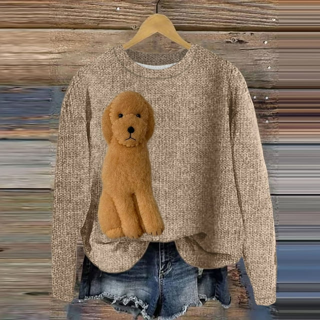 2024 Sweat à Capuche Imprimé Chien de Noël 3D Col Rond Tendance Rue Tissu Épais Sans Capuche pour Femmes