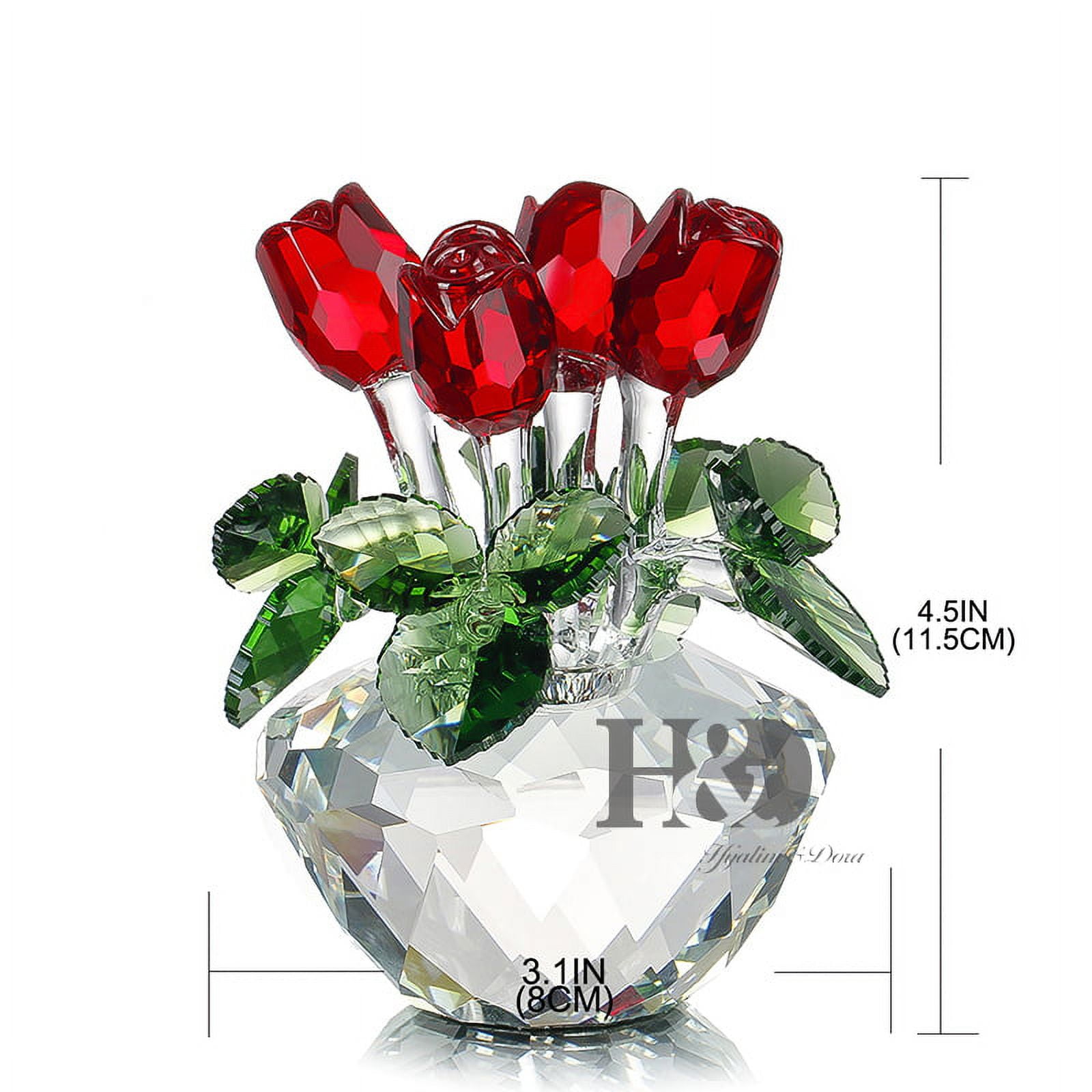 Homemaxs Glass Flowers Crystal Rose Glass Roses with Stems Crystal Figurines Collectibles, Size: 8.50
