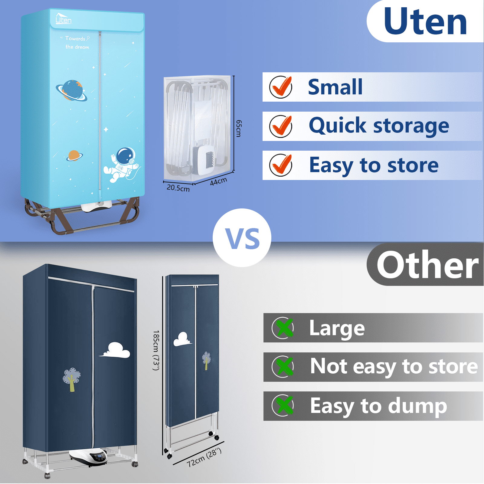 Uten Electric Clothes Dryer Portable 1500W Air Drying Laundry Heater with Timer, Foldable Clothes Drying Rack and Dryer for Travel, Apartments, RV, Home