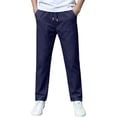 thumbnail image 6 of CONZONE Big Boys Linen Pants Straight Leg Casual School Pants for Boys Drawstring Fall Trousers with Pockets, 6 of 7
