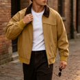 thumbnail image 3 of Winter Jackets for Men Cotton Contrast Color Washed Vintage Work Jacket Lapel Long Sleeve Full Zip Loose Casual Outer Coat Fashion Casual Coats, 3 of 9