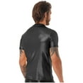 thumbnail image 3 of YONGHS Men's Liquid Shiny Metallic V-Neck Short Sleeve T-Shirt for Nightclub Tops Black L, 3 of 6