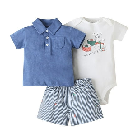 

DNDKILG Newborn Infant Baby Toddler Boy Summer Short Sleeve Outfits Clothing Set Bodysuit and Set Blue 0-2Y
