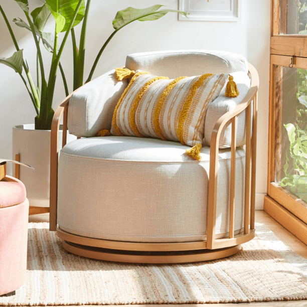 Better Homes & Gardens Lillian Swivel Birdcage Accent Chair, Cream