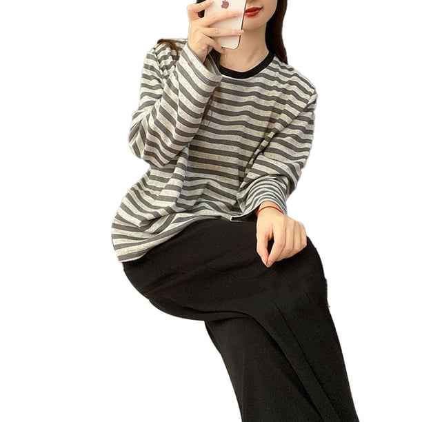 Conjunto de pijama para mujer, ropa de dormir de manga larga, conjuntos de pijama con cuello redondo