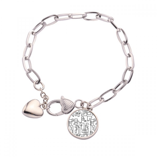 Linea de arte ilustración patrón grano Hexagonal Pulsera de cadena de corazón joyería encanto moda