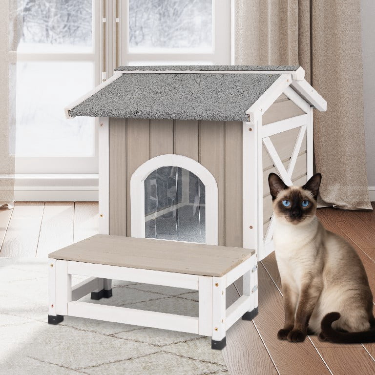 PETSCOSSET Insulated Outdoor Cat House Weatherproof Feral Cat Shelter with Raised Base