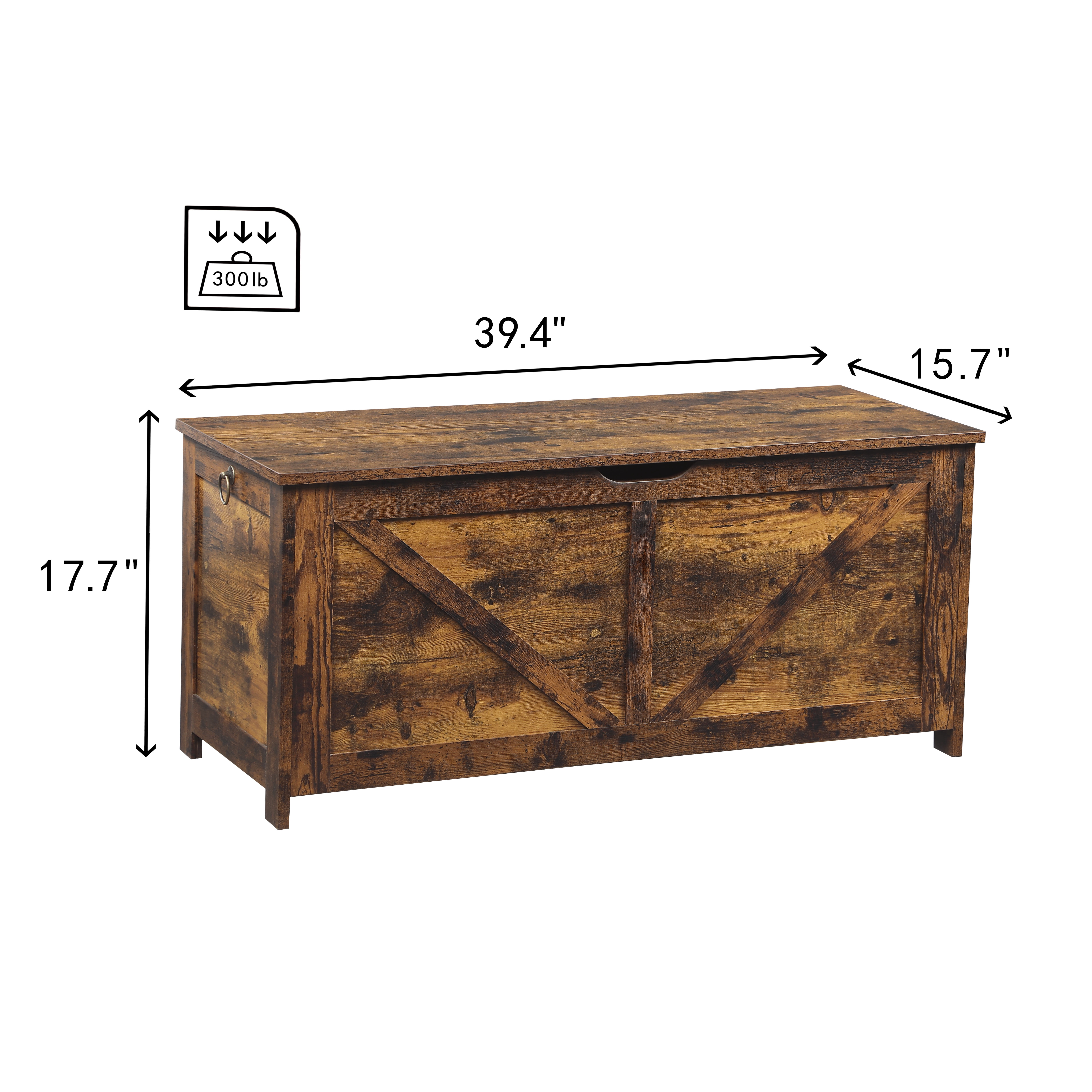 Rustic Brown Storage Chest Bench, 39.4 Inch Long with Two Durable Hinges, U-Shaped Pull Handle, Ideal for Toys, Blankets and Entryway Organization