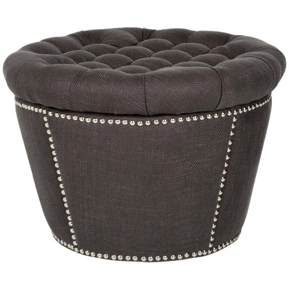 SAFAVIEH Vanessa Ottoman Silver Nail Head Charcoal