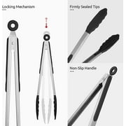 480°F Heat Resistant Kitchen Tongs: U-Taste 12in Silicone Cooking Tong with Firm Sealed Non Stick Rubber Tips & Silicon Coated 18/8 Stainless Steel Handle & Smooth Lock for Serving Grill(Black)
