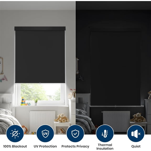 Blackout Roller Shades Cordless Blinds for Indoor Windows, Free-Stop Window Shades Pull Down, Thermal Insulated Fabric  Protection, Blackout Window Guard Blinds for Home, Office, Black, 23" W x 72" H