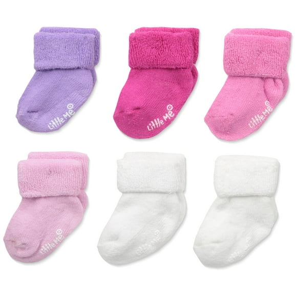 Little Me Baby Girl Socks,Purple/Pink/White , 6 Pack , 6-12M
