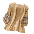 thumbnail image 1 of Blusas de Manga Corta para las Mujeres, Estampado Bordado Casual Suelto Moda Camiseta de la Blusa Hecha de la Mezcla de Algodón Lino para la Primavera Verano, Blusas para las Mujeres Casual, 1 of 5