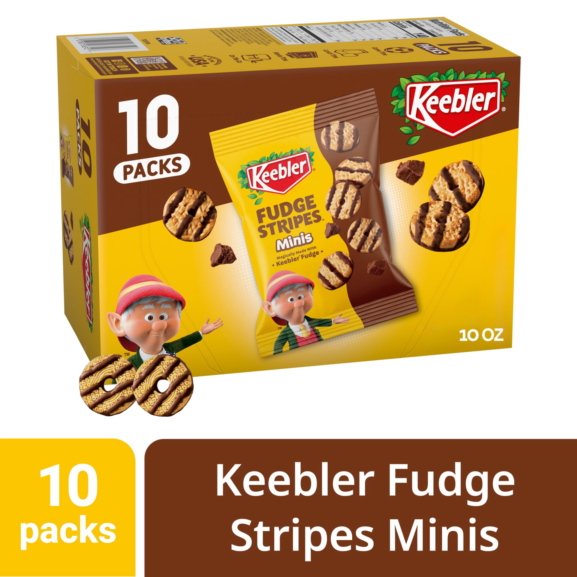 Keebler Fudge Stripes Minis, Original Shortbread Cookies Coated in Keebler Fudge, 10 oz, 10 Count