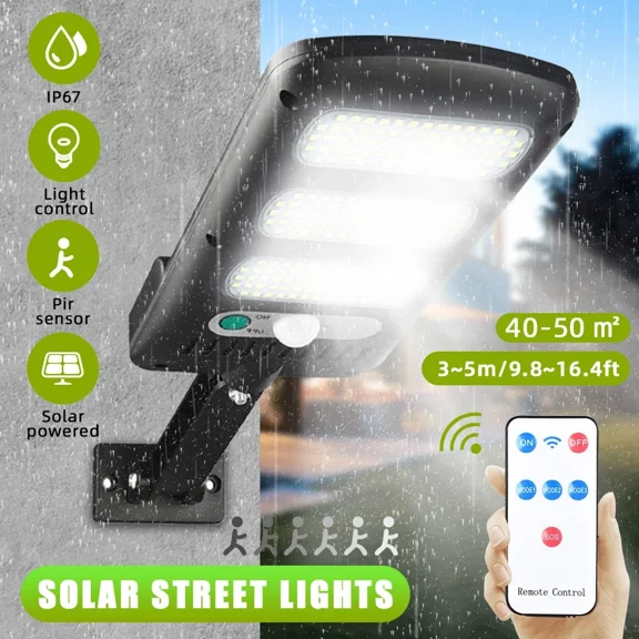 LED Street Light Solar Power with Pole Remote Control sensor Waterproof Garden