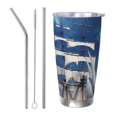 

Ocsxa Moonlit Night Sea Sailboat Pattern 20oz Travel Coffee Mug with Flip Lid Stainless Steel Insulated Insulated Coffee Mug Thermal Cup with Splash Proof Sliding Lid-Straw Three-piece Set