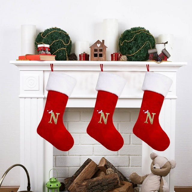 Staron Bas de Noël Rouges avec Lettres, Bas de Noël Monogramme Doux, Décorations de Noël Suspendues Bas de Noël