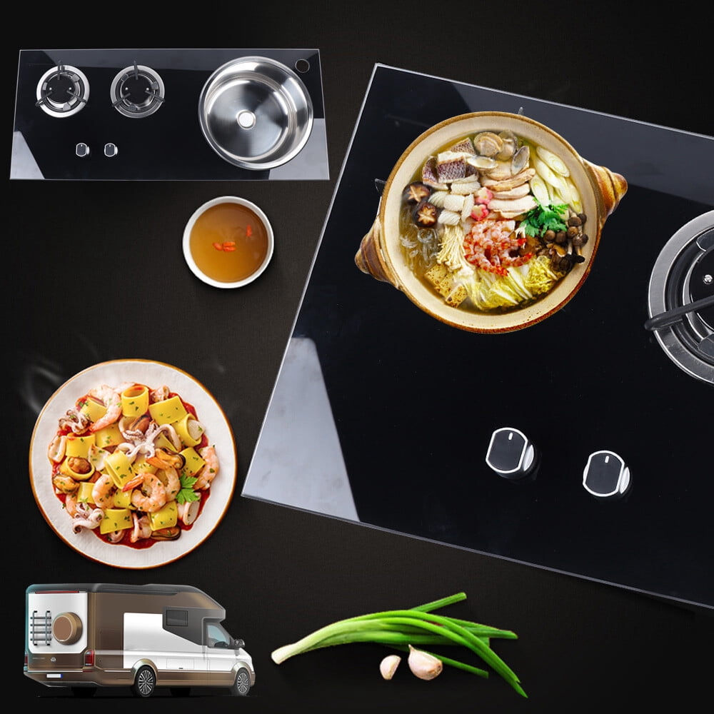 31.1*13.39*5.12 cm Boat Caravan RV Camper Gas Stove Hob 2 Burner LPG Sink Combo Cooktop w/Glass Lid