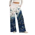 thumbnail image 2 of Women's Casual Wide Leg Sweatpants, Loose Floral Print Sports Pants, Fashion Lounge Pants for Women, Perfect for Home and Outdoor Activities,Dark Blue,XL, 2 of 7