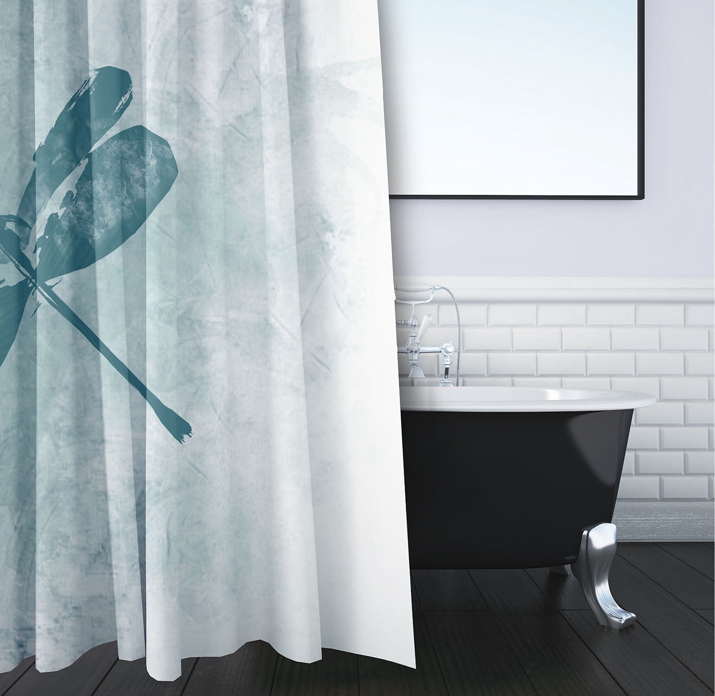 Simply Daisy 70" W x 73" H Dragonfly Summer Animal Print Polyester Shower Curtain, Teal
