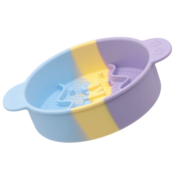 Colorful Round Slow Feeder Bowl, 6.88 x 5.19 in / 17.5 x 13.2 cm Silicone Pet Bowl for Small Dogs and Cats, Slows Eating, Prevents Choking and Bloating, Easy to Clean