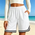 thumbnail image 4 of TEAJOPSUU Womens Plus Size Cotton Shorts Trendy Drawstring Double Pockets Shorts Summer Solid Workout Basketball Shorts M-5XL White, 4 of 8