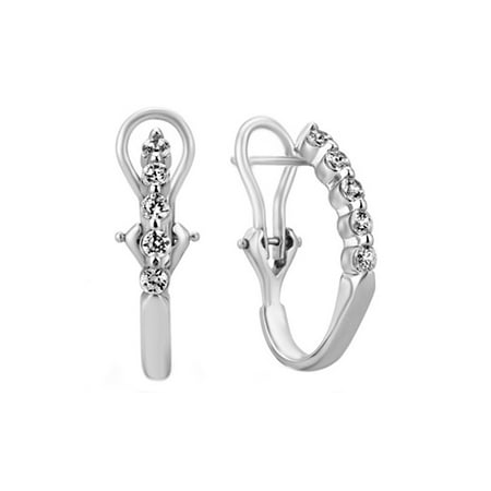 White Natural Diamond Five Stone Hoop Earrings In 14K Solid White Gold (0.5 Ct)