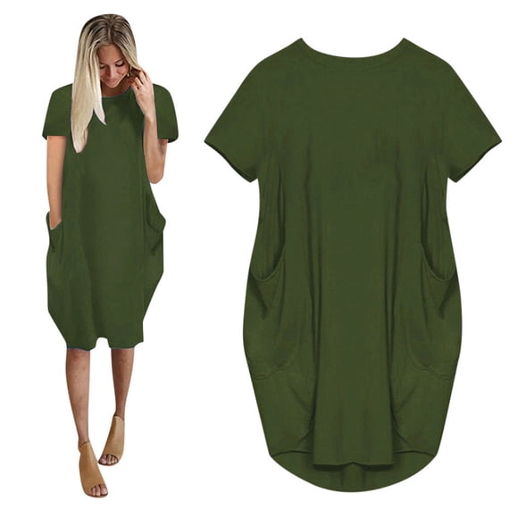 DondPO Midi Dresses for Women,Summer Dresses Womens Jumper Ladies Oversized Baggy Short Sleeve Pocket Pullover Mini Dress Casual Dresses,Beach Dress Dresses for Women Green Dress XXL
