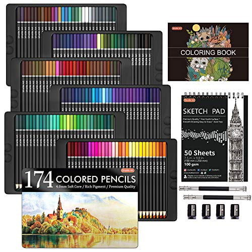 174 Colors Professional Colored Pencils, Shuttle Art Soft Core Coloring Pencils Set with 1