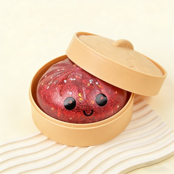 Gmogad Big Bun Stress Relief Toy with Box, Large Sensory Fidget Ball for Adults and Kids, Soft Decompression Dough Toy for Anxiety Relief, Cute Steamed Bun Stress Ball with Mini Container