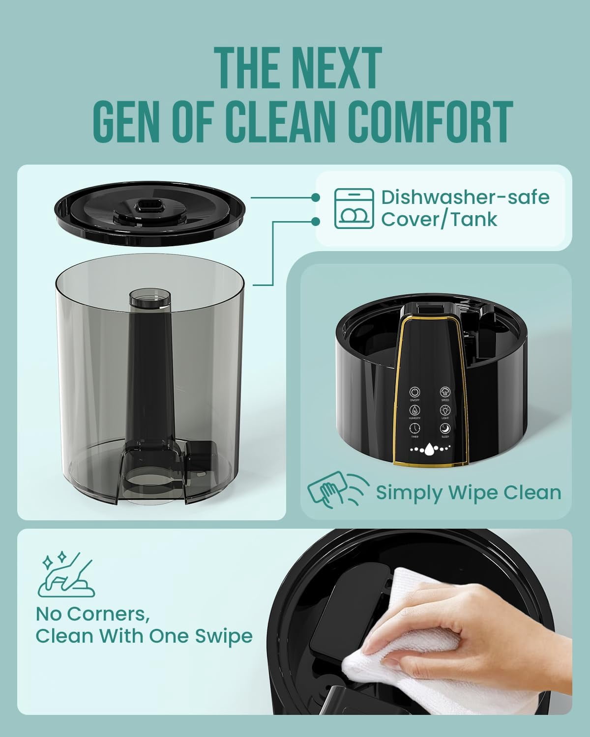 Humidifiers for Room Bedroom, 1.06Gal(4L) Dishwasher-Safe Tank, Top Fill & Easy to Clean, Night Light, Aroma Diffuser, Humidity Control, 12H Timer, Sleep Mode, 3 Level Mist, Home, Nursery, Black
