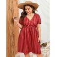 thumbnail image 6 of Women's Plus Size Summer Dresses Floral for Women V Neck High Waist Dress A Line Midi Short Sleeve Dress, 6 of 9