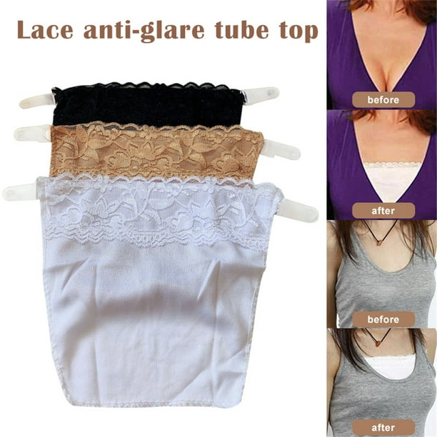 Lady Lace Clip-on Mock Camisole Bra Insert Overlay Modesty Panel vest :  : Clothing & Accessories