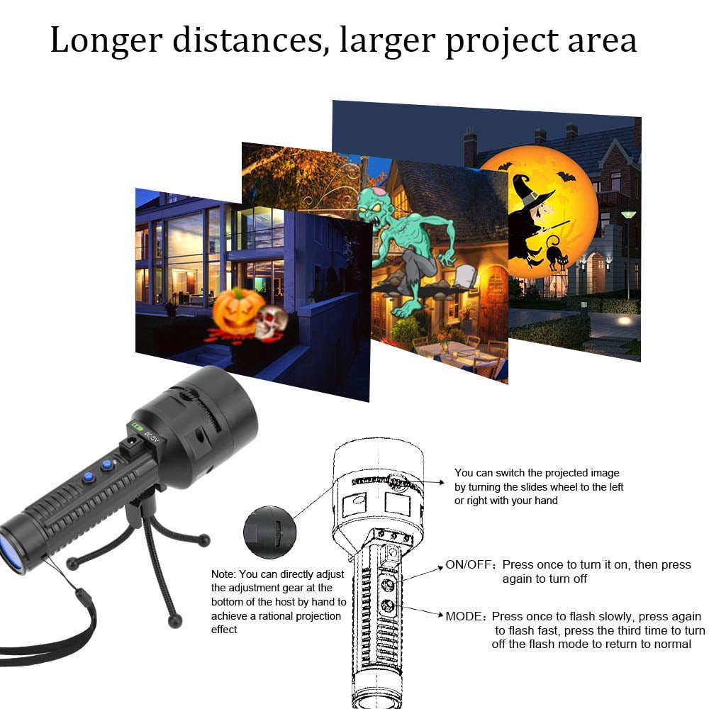 Halloween Elec3 14 Slides Christmas Projector Light Portable Handheld Flashlight with Dynamic and Static Images Birthday Party Decoration Xmas Gift for Kids Easter Holiday Led Projector Light