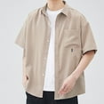 thumbnail image 3 of WREESH Men's Casual Button Down Shirts Solid Color Loose Short Sleeve Shirt Jackets for Men's Everyday Wear Coffee, 3 of 5