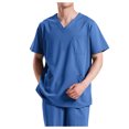 thumbnail image 3 of Playeras Cuello V Para Hombre, Conjunto De 2 Piezas De Camiseta De Manga Corta Con Cuello Redondo Y Pantalones Cortos Con Cordón Y Estampado De Letras Y Números, Adecuado Para El Verano, 3 of 6